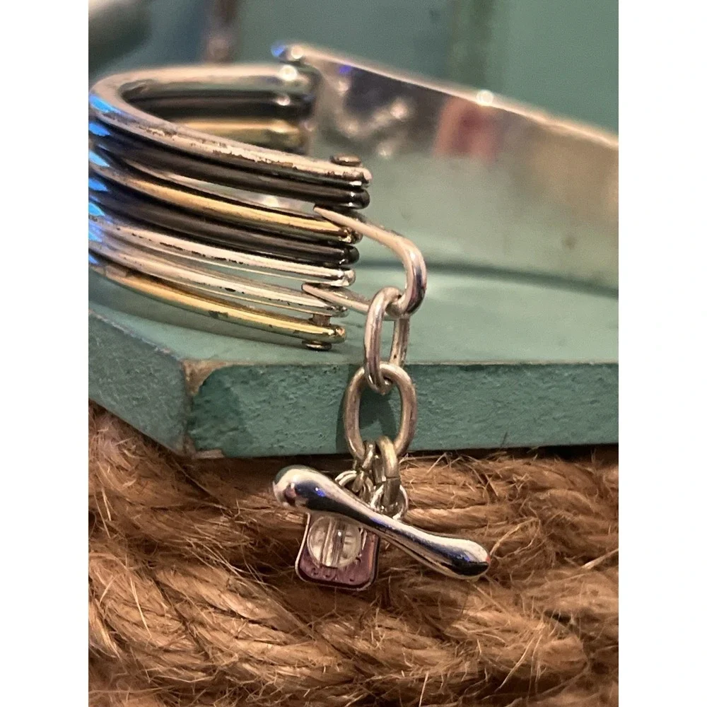 ALM Soho Branded Silver Plate Shabby Chic Mixed Metal Clamper Bangle Bracelet - Picture 5 of 7